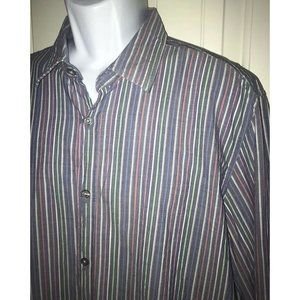 HUGO BOSS LUCAS_8  Regular Fit Striped Blue Casual Dress Shirt $165 Sz XL EUC